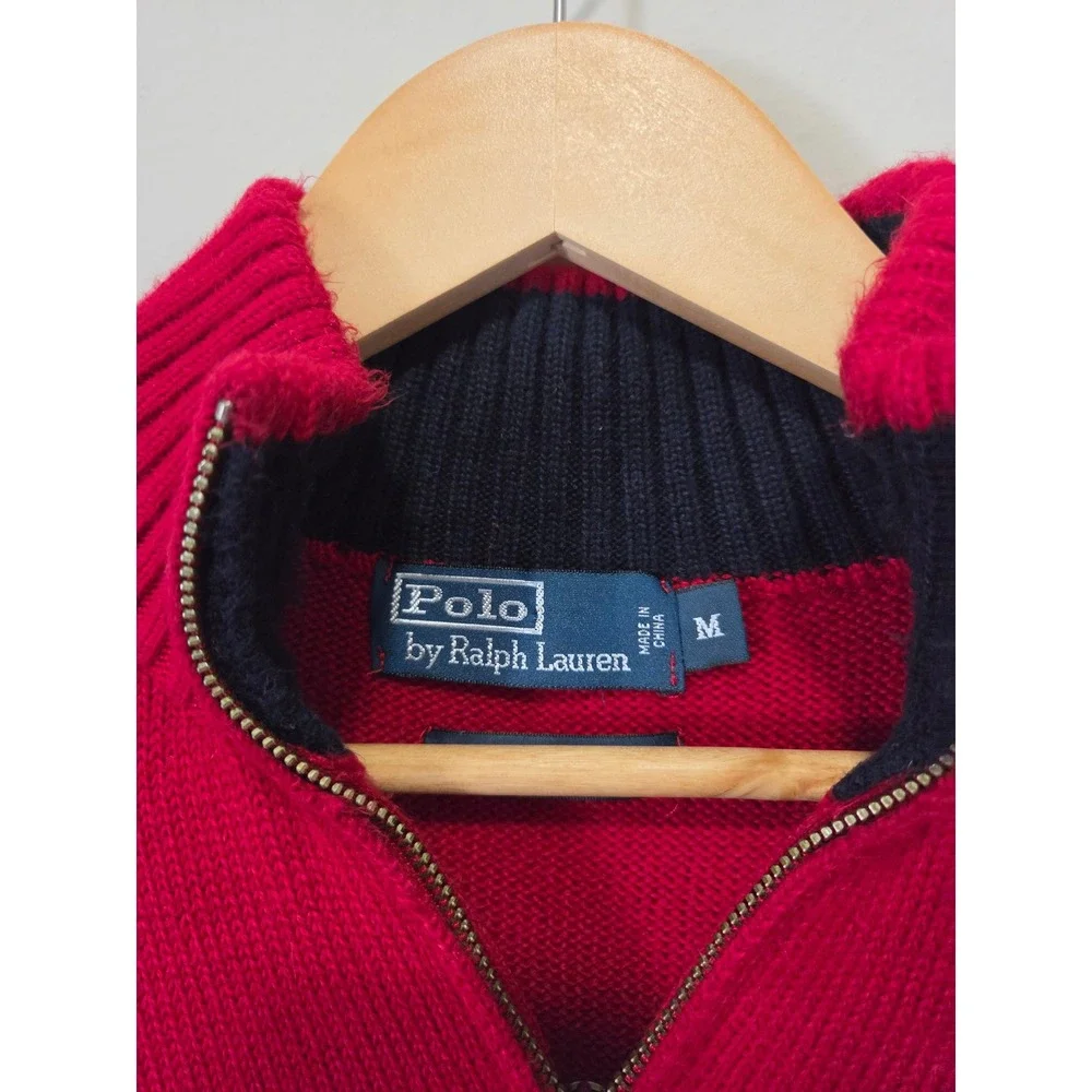 Polo Ralph Lauren Mens Red 100% Cotton Quarter Zip Pullover Sweater Medium